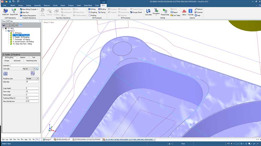 Remaining material in 2D Milling