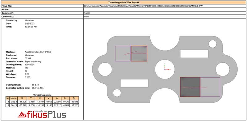 New machining report with threading and angle data